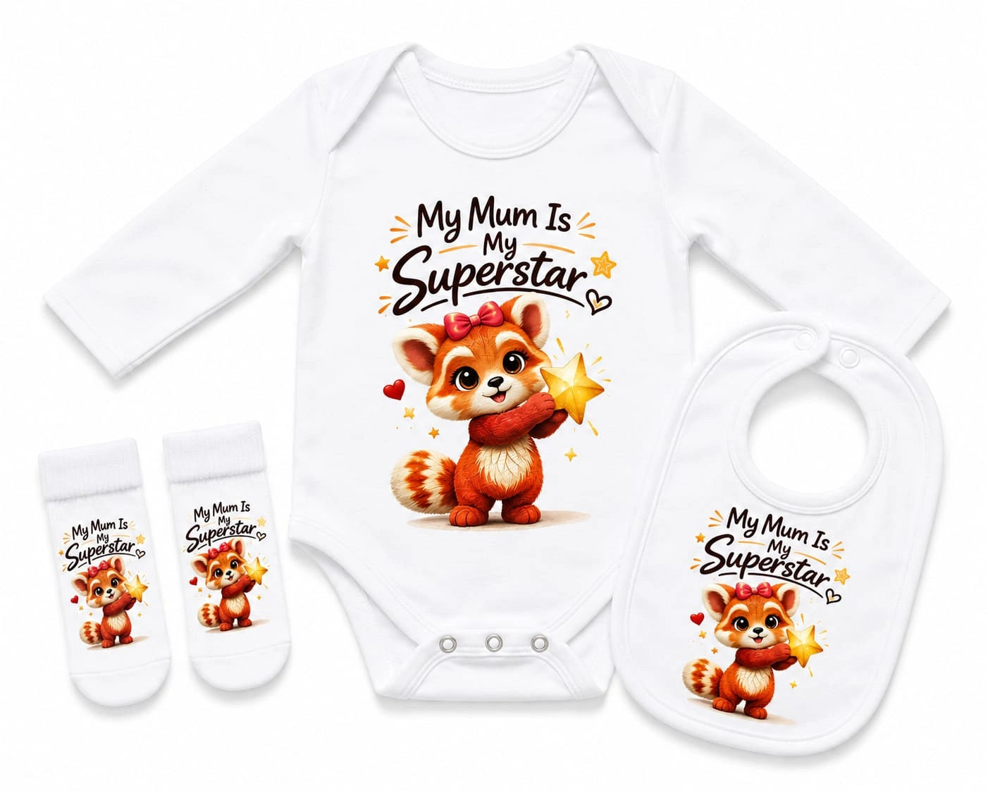 Castino® My Mum Is My Superstar Baby Gift Set 3 Piece Bodysuit Bib & Socks