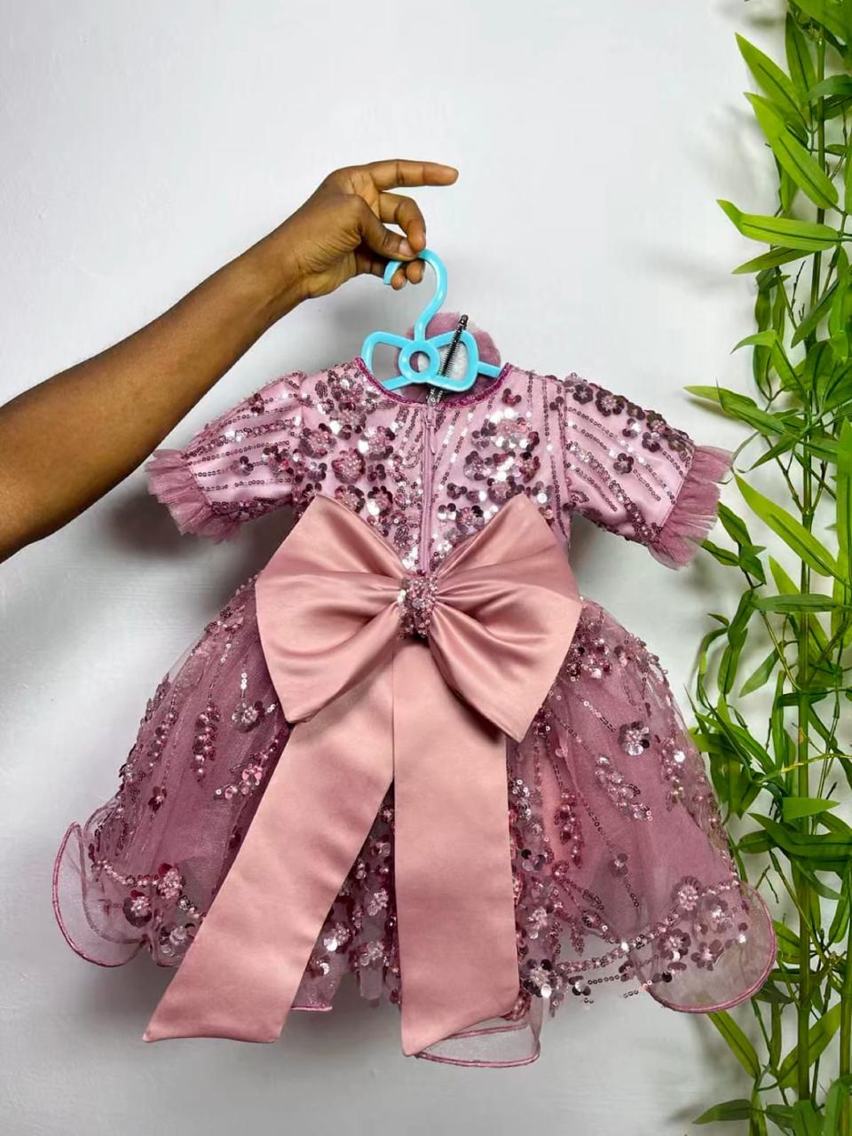 Elegant Pink Sequin Baby Girl Dress