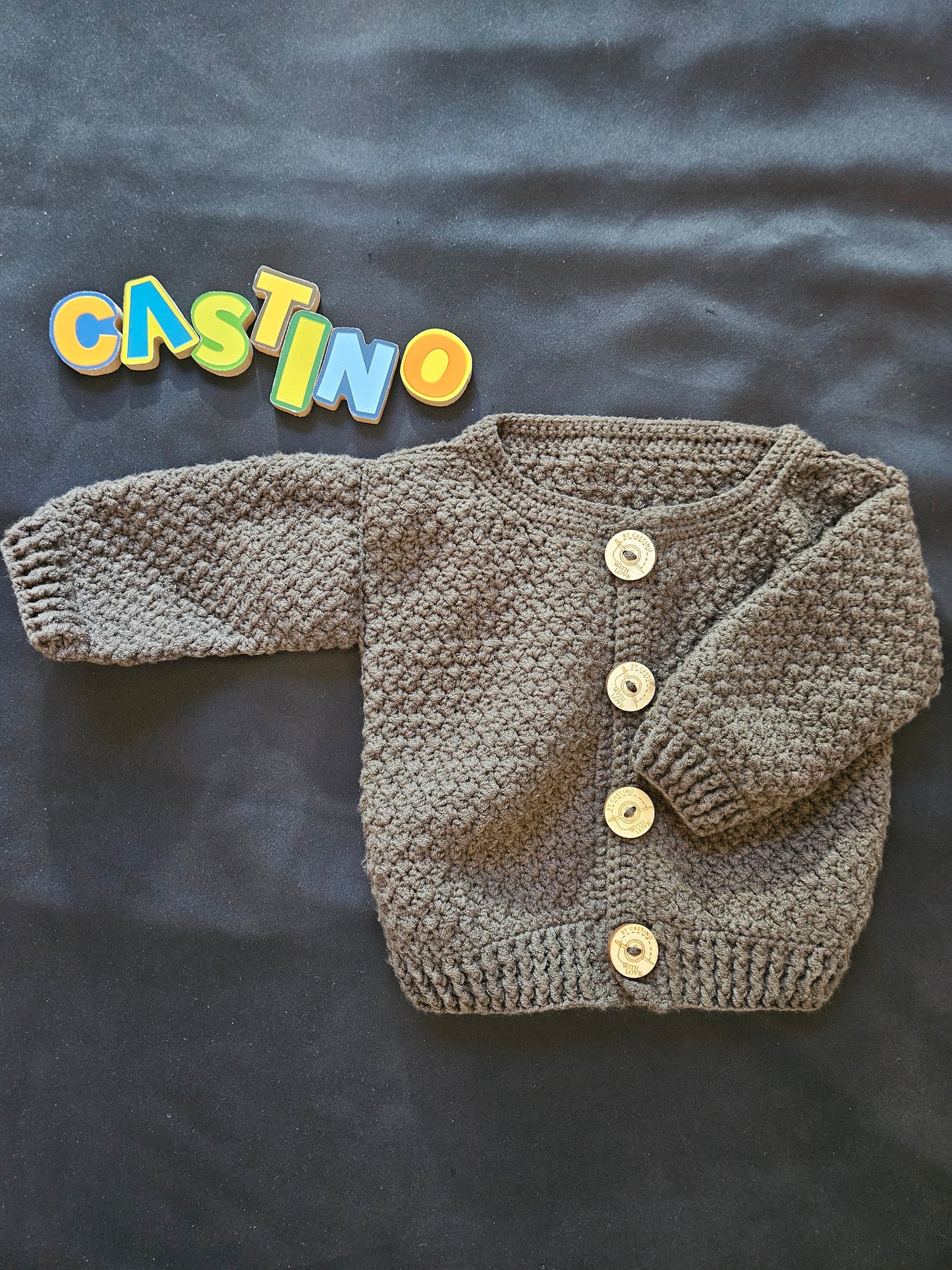 Handmade Crochet Baby Cardigan with Wooden Buttons