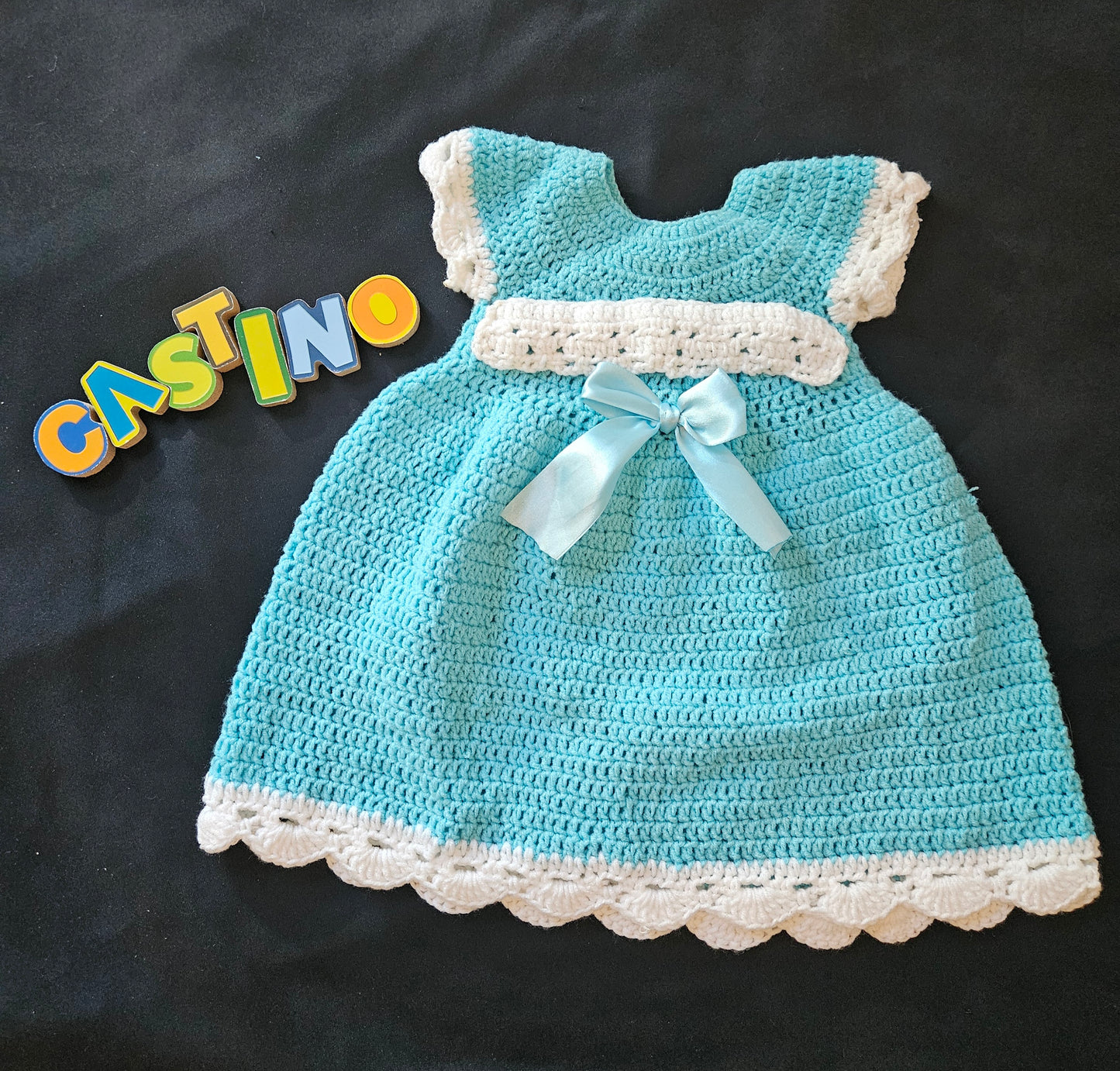 Handmade Crochet Baby Dress with Bow Detail