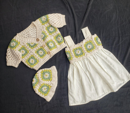 Floral Crochet Baby Girl Dress Set