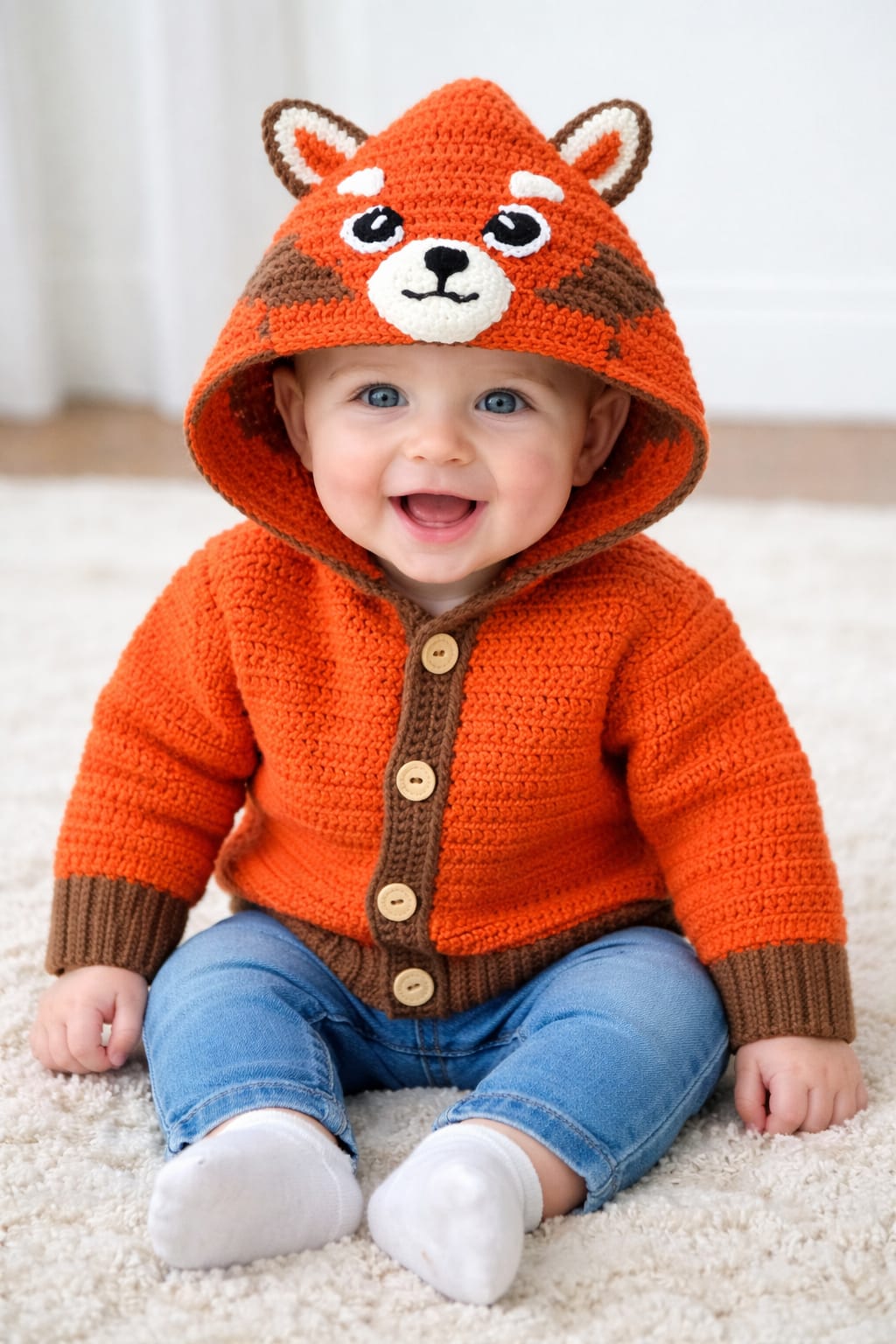Tino Handmade Crochet Hoodie – Red Panda Inspired Baby & Toddler Hoodie