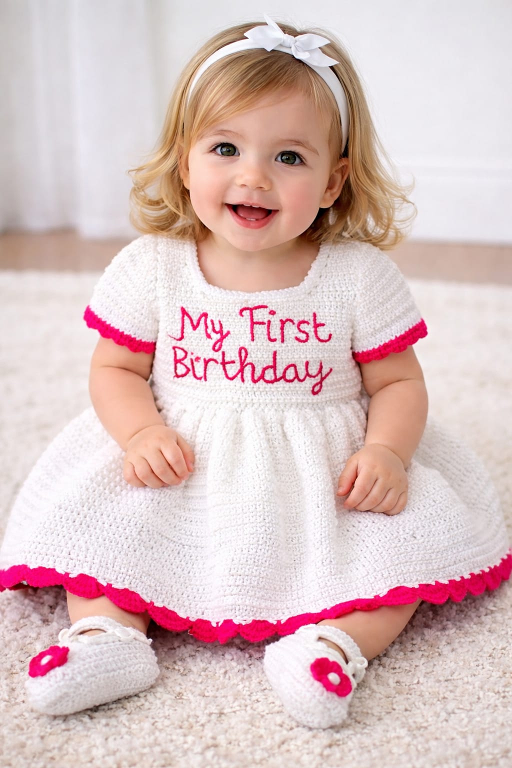 My First Birthday Crochet Dress Set – Handmade Girls Birthday Outfit